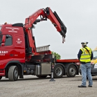 Hiab Lorry controlled by operator on the ground